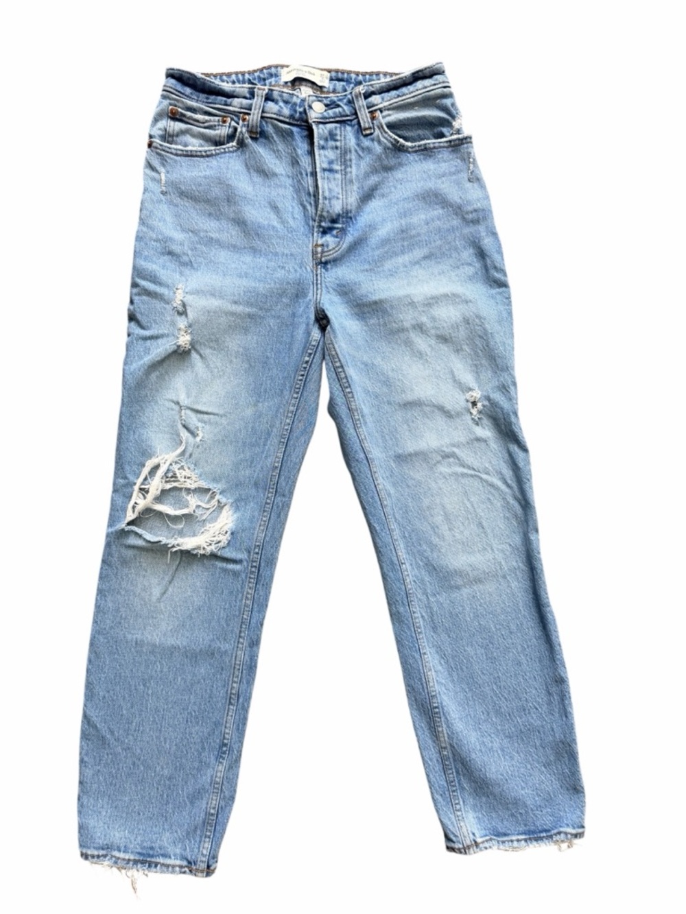 Abercrombie & Fitch Curve Love High Rise Dad Jeans Distressed Light Wash 4XS 27